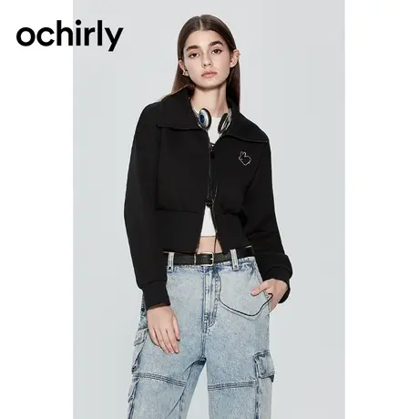 【品牌甄选】ochirly欧时力 休闲运动风短款卫衣外套女2023新款秋商品大图