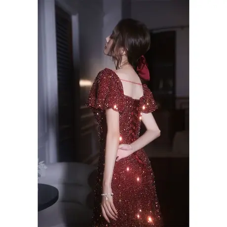 敬酒服新娘女2023新款结婚夏季薄款小个子酒红色订婚礼服平时可穿商品大图