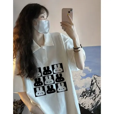 2024新款爆款纯棉短袖T恤女早春夏季韩版宽松百搭POLO领上衣半袖商品大图