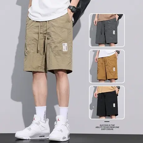卡其色冰丝五分短裤子男士速干休闲中裤男装夏季薄款运动夏款夏装商品大图