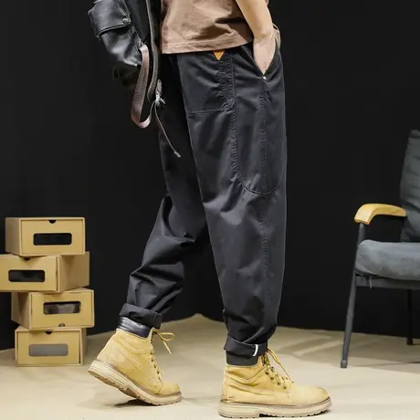 直筒休闲裤男春季2024新款潮牌拼接工装裤子宽松大码男士锥形春夏商品大图