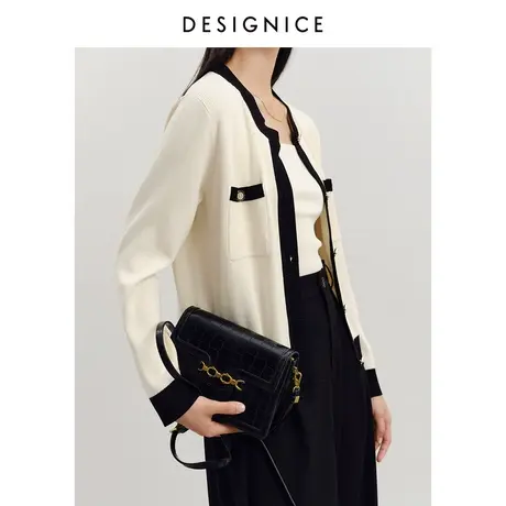 迪赛尼斯针织开衫外套女静奢风上衣新款白色香风宽松针织衫女图片