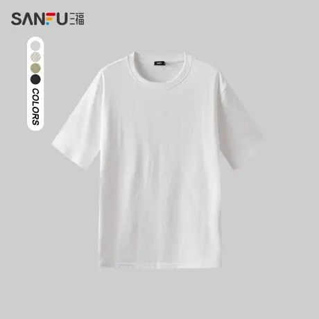 三福2024夏季男士几何肌理纯棉短T恤 休闲宽松圆领上衣483352商品大图