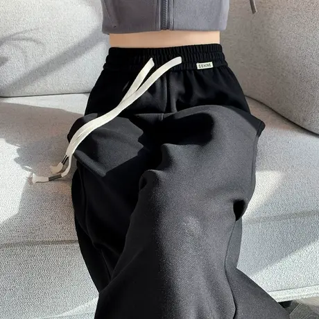 黑色美式运动裤女2024春秋新款高腰宽松显瘦小众休闲直筒束脚卫裤图片