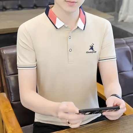 男短袖t恤Polo衫夏季纯棉半袖休闲薄款翻领T恤衫高档百搭潮牌上衣商品大图