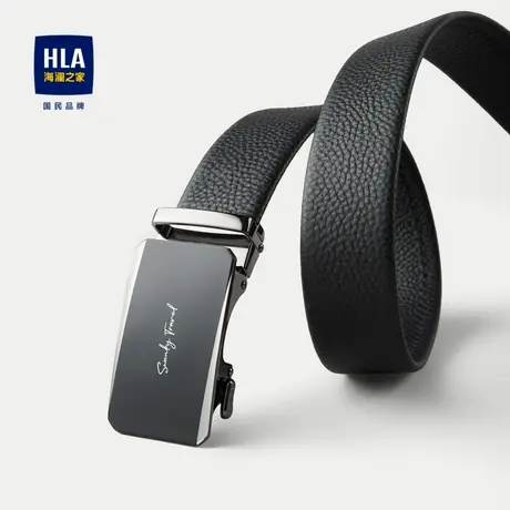 HLA/海澜之家自动扣皮带2024新款压花轧花工艺头层牛皮腰带男商品大图