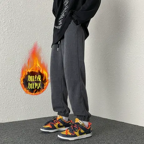 重磅卫裤男生秋冬美式高街加绒直筒裤子宽松束脚运动男款休闲长裤商品大图