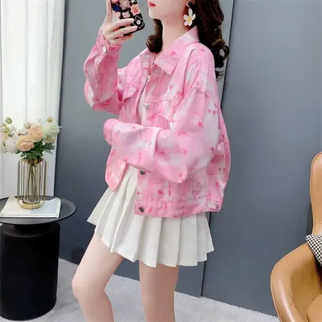 美式扎染小个子牛仔外套女春季2024年新款宽松休闲港味设计感上衣商品大图