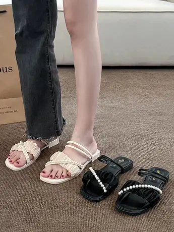 网红绝美平底凉拖鞋女夏外穿配裙子2024新款法式高级感外出沙滩鞋商品大图