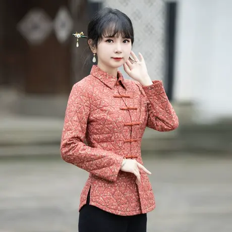 筠雅改良旗袍唐装上衣加厚冬季棉衣夹棉保暖新中式女装外套23J705商品大图