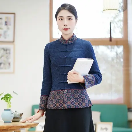 筠雅改良唐装女上衣年轻款中国风女冬季新款保暖中式女装 23J733商品大图