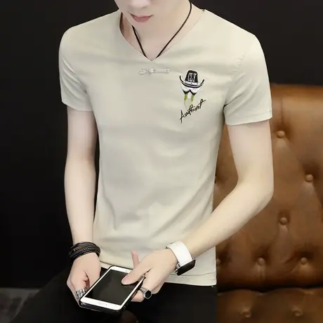 体桖男短袖夏季宽松ins男短袖t恤潮流丅恤新款大码潮牌亚麻短袖男商品大图