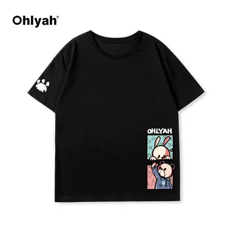 Ohlyah2023年夏季新品男女同款情侣T恤小兔印花短袖宽松休闲上衣图片