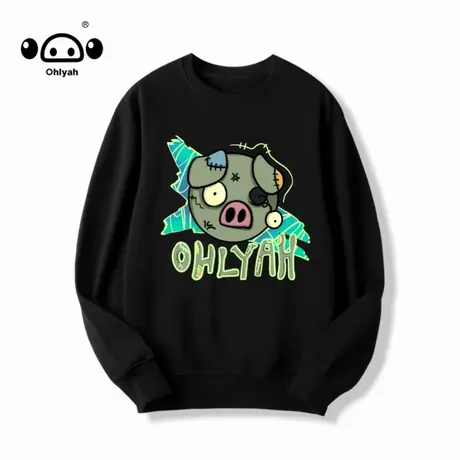 纯色小猪卫衣女秋简约圆领上衣情侣装韩版潮流宽松百搭纯棉衣服商品大图