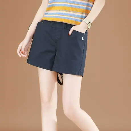 松紧腰刺绣黑色短裤2023新款西装裤子女夏季薄款宽松直筒哈伦热裤图片