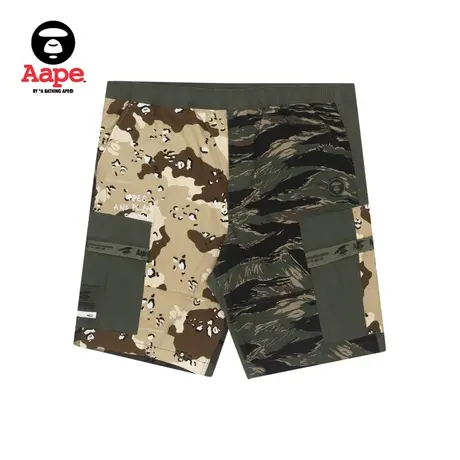 Aape旗舰店男装春夏多色徽章工装口袋迷彩拼接潮流短裤6845XBI图片
