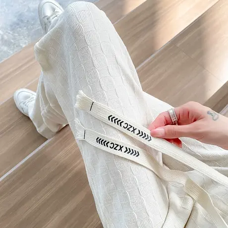 米白色雪尼尔阔腿裤女春秋2023年新款垂感休闲裤小个子灯芯绒裤子商品大图