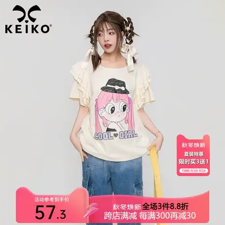 酷女孩！日系印花短袖t恤女2023夏季设计感小众纯棉宽松上衣ins潮商品大图