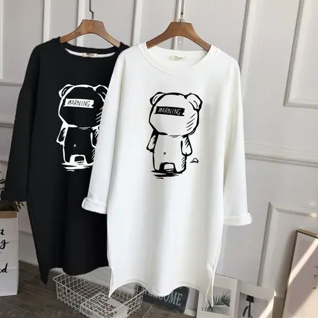 白色打底衫内搭2022秋冬装洋气可爱小人宽松大码中长款t恤女长袖图片