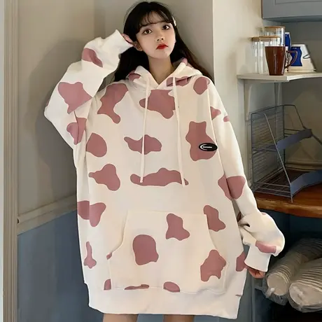 waitmore盐系卫衣chic港风女秋冬连帽宽松韩版加绒加厚外套潮ins图片