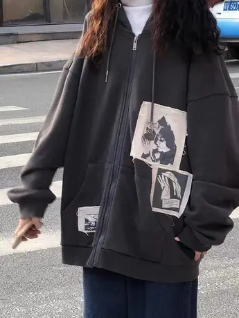 卫衣oversize小众高街潮牌ins连帽上衣开衫春秋薄款高级感外套女商品大图