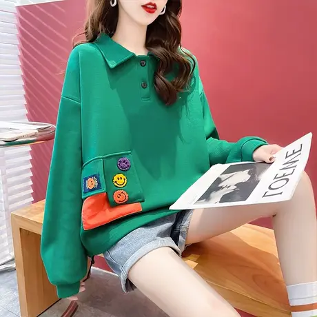 早秋翻领卫衣女春秋季韩版宽松薄款设计感小众初秋ins上衣外套潮商品大图