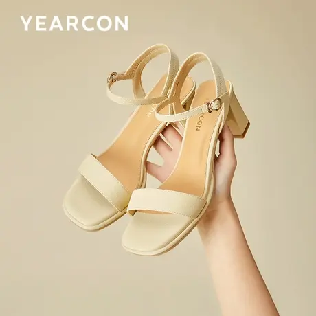 意尔康一字带凉鞋女鞋外穿夏季2023年新款鞋子方头仙女风高跟鞋商品大图