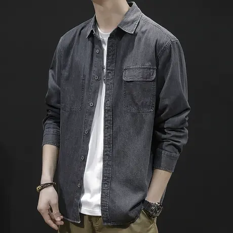 牛仔衬衫男春秋2023新款衬衣外套男休闲男士上衣秋季潮牌长袖薄款商品大图