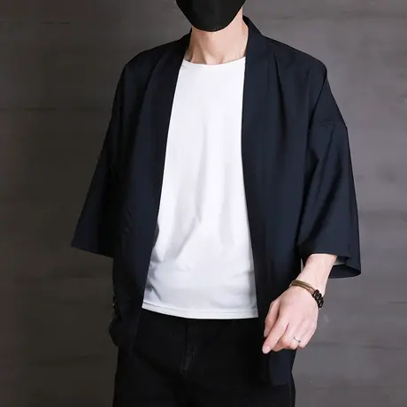 暗黑系中国风开衫外套男大码宽松道袍衬衫禅服夏季冰丝和服防晒衣图片