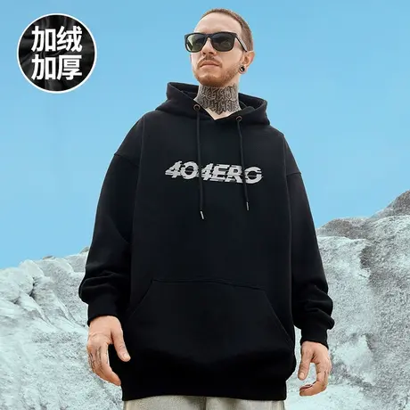 港风潮牌连帽加绒加厚宽松套头胖子加肥加大码男装秋冬款卫衣男潮商品大图