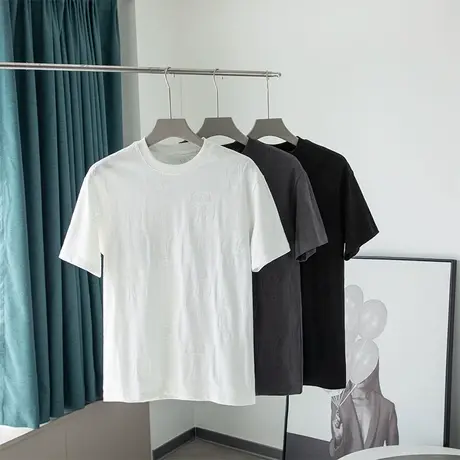 短袖T恤复古男士2023夏季新款宽松休闲时尚百搭高街纯色帅气半袖图片