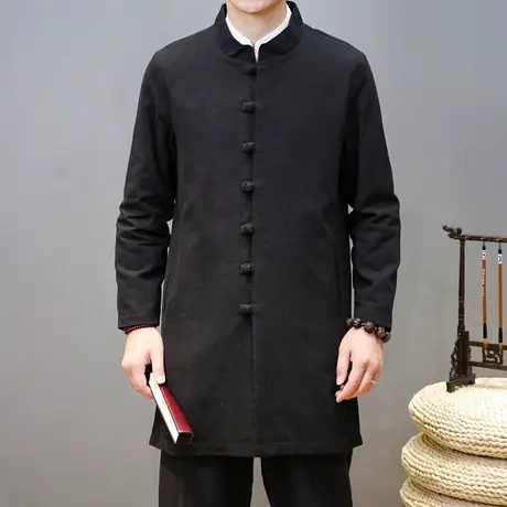 中国风立领棉麻盘扣唐装外套男装青年复古中长款风衣秋季宽松褂子商品大图