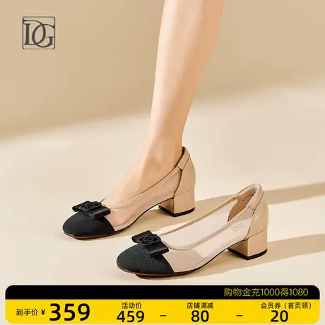 【商场同款】真皮单鞋女粗跟2023夏季网面透气女鞋舒适妈妈鞋皮鞋商品大图