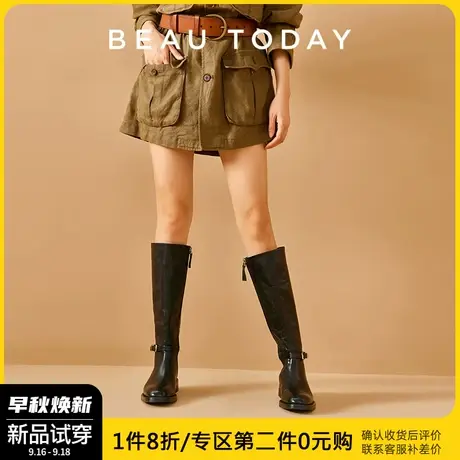 BeauToday骑士长靴复古西部牛仔靴BT秋季靴子女2023新款马丁靴图片