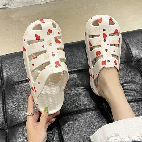 包头拖鞋女夏时尚ins潮可爱少女心学生外穿踩屎感防滑厚底洞洞鞋商品大图