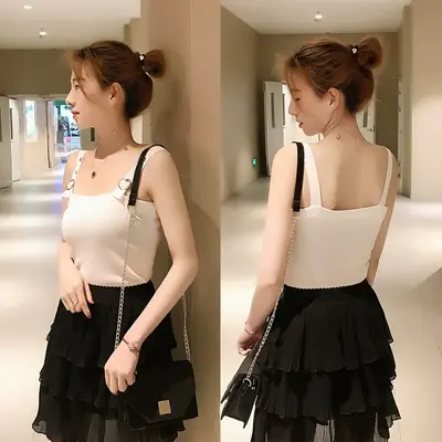 夏季新款女装韩版修身细吊带内搭小衫时尚竖条纹针织打底小背心女图片