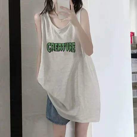 美式纯棉吊带运动背心无袖t恤女2023新款夏季外穿宽松篮球服上衣图片