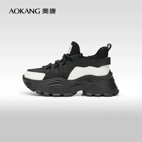 【门店发货】奥康女鞋冬季新款加绒松糕厚底老爹鞋拼色运动鞋商品大图