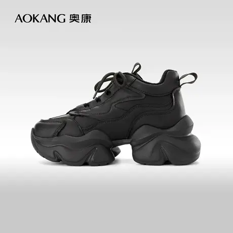奥康女鞋冬季新款加绒保暖休闲运动鞋百搭时尚厚底增高老爹鞋图片