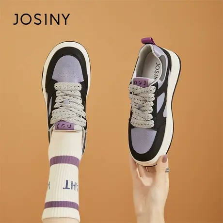 Josiny/卓诗尼真皮小白鞋女2024新款春季高级感运动休闲厚底板鞋商品大图