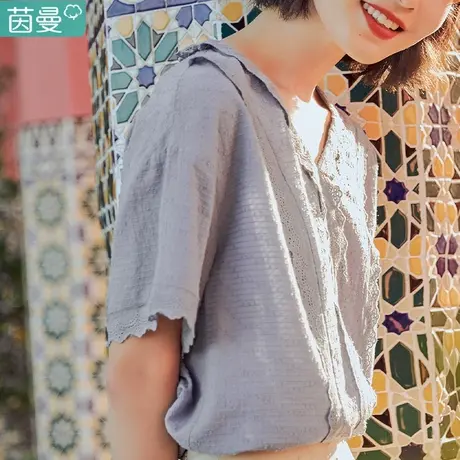 茵曼旗舰店衬衫女夏短袖甜美小上衣漂亮别致仙女超仙2023新款小衫商品大图