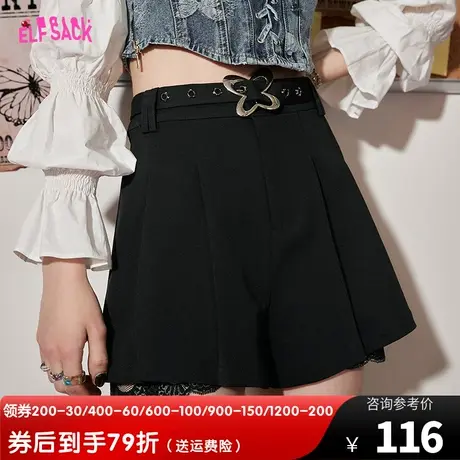 【商场同款】妖精的口袋高腰黑色裙裤女2023春秋新款休闲宽松短裤商品大图