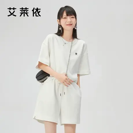 艾莱依2022夏季新款白色纯色t恤女百搭半袖短款宽松休闲质感上衣商品大图