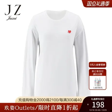 JZ玖姿小恶魔联名款女装2022秋季新款爱心印花休闲T恤上衣打底衫图片