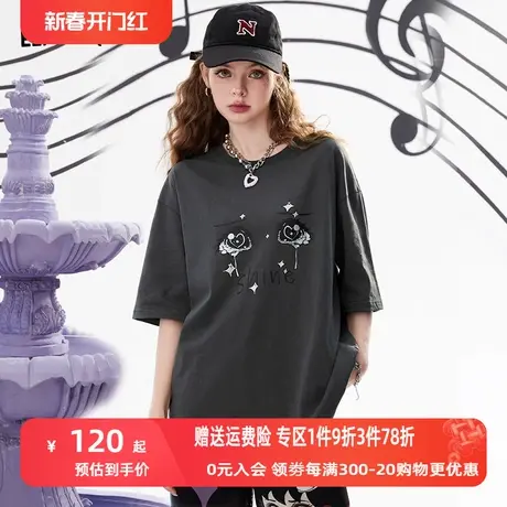 妖精的口袋宽松中性风短袖t恤女2023夏季新款大码设计感小众上衣图片