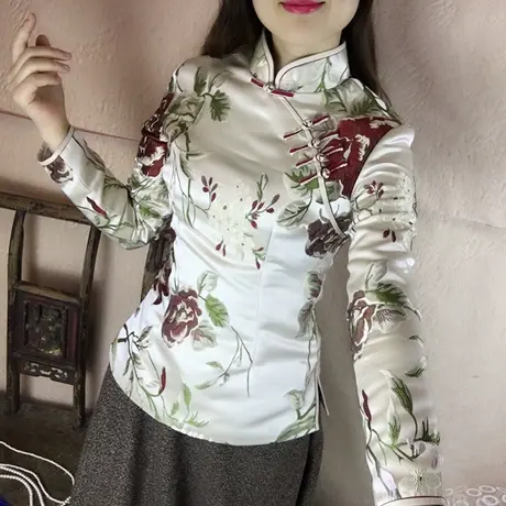 秋冬款中国风高端旗袍改良修身上衣中式盘扣刺绣唐装女茶人服商品大图