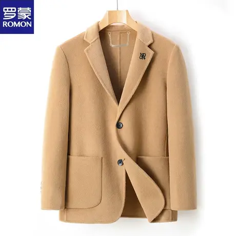 罗蒙双面呢西装外套男士秋季短款大衣商务休闲羊毛呢子西服上衣商品大图