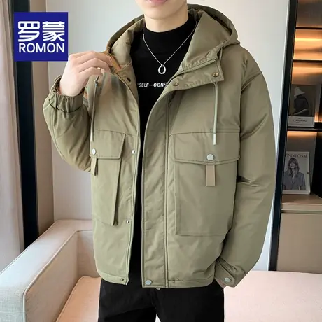 罗蒙秋冬季2023新款工装棉服男士加厚保暖设计感连帽棉衣外套男装图片