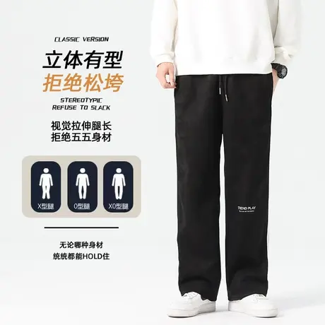 罗蒙男士宽松阔腿休闲裤2024春季新款复古长裤运动风青年直筒裤男图片
