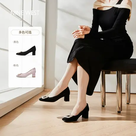 Nine West/玖熙高跟鞋女水钻方扣2025夏季新款优雅粗跟浅口单鞋图片